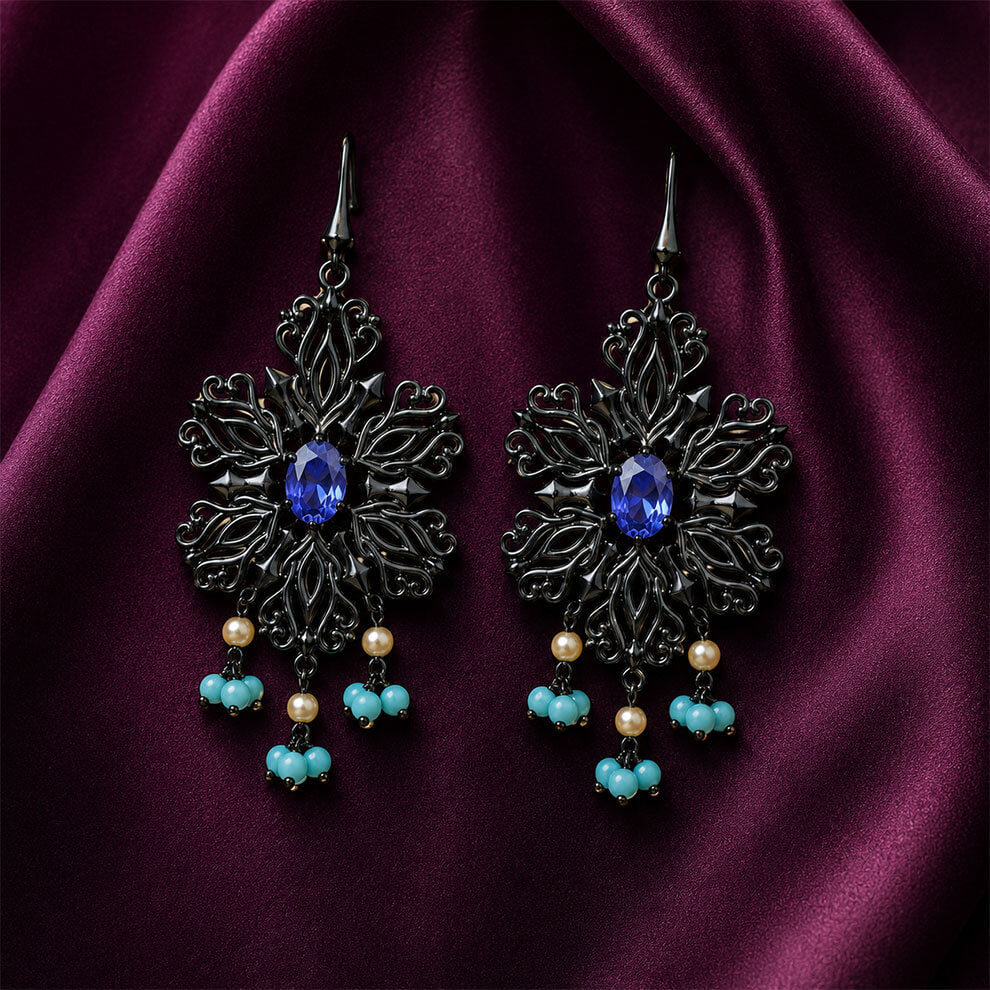 Black Theme Earring  ( Navy Blue )