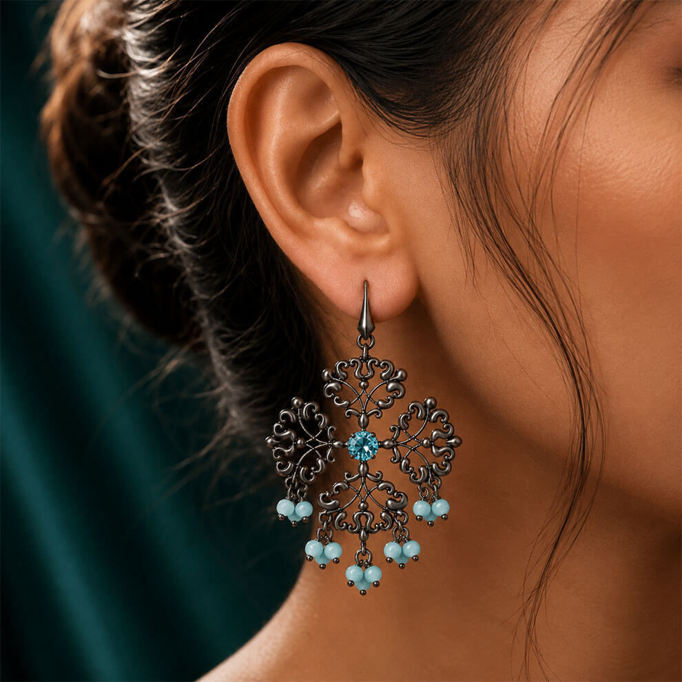 Black Theme Earring ( Sky Blue )