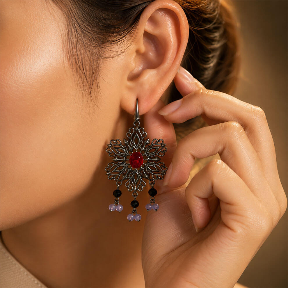 Black Theme Earring ( Red )