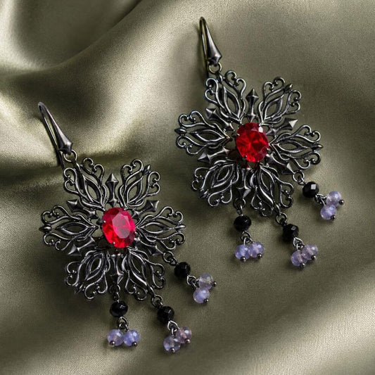 Black Theme Earring ( Red )