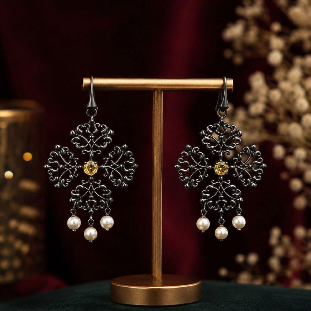 Black Theme Earring  ( Orange )