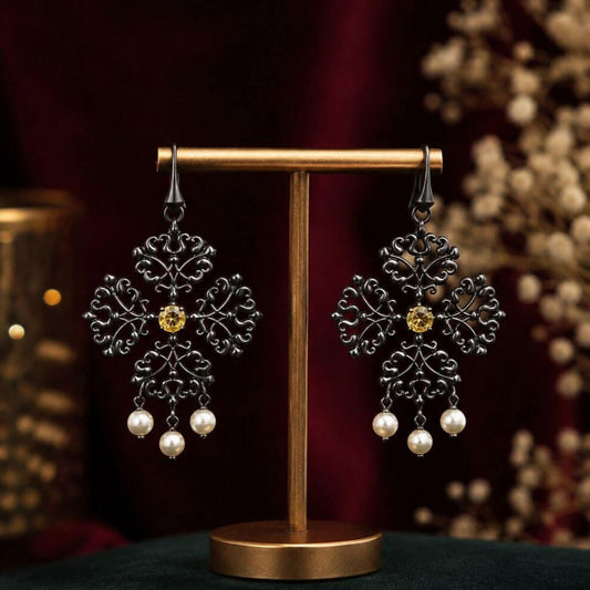 Black Theme Earring  ( Orange )