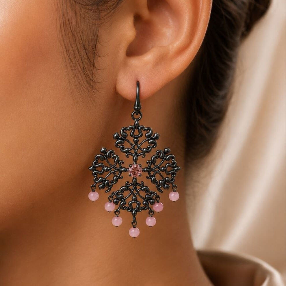 Black Theme Earring ( Pink )