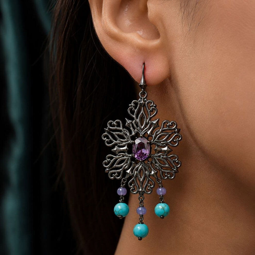 Black Theme Earring ( Purple )