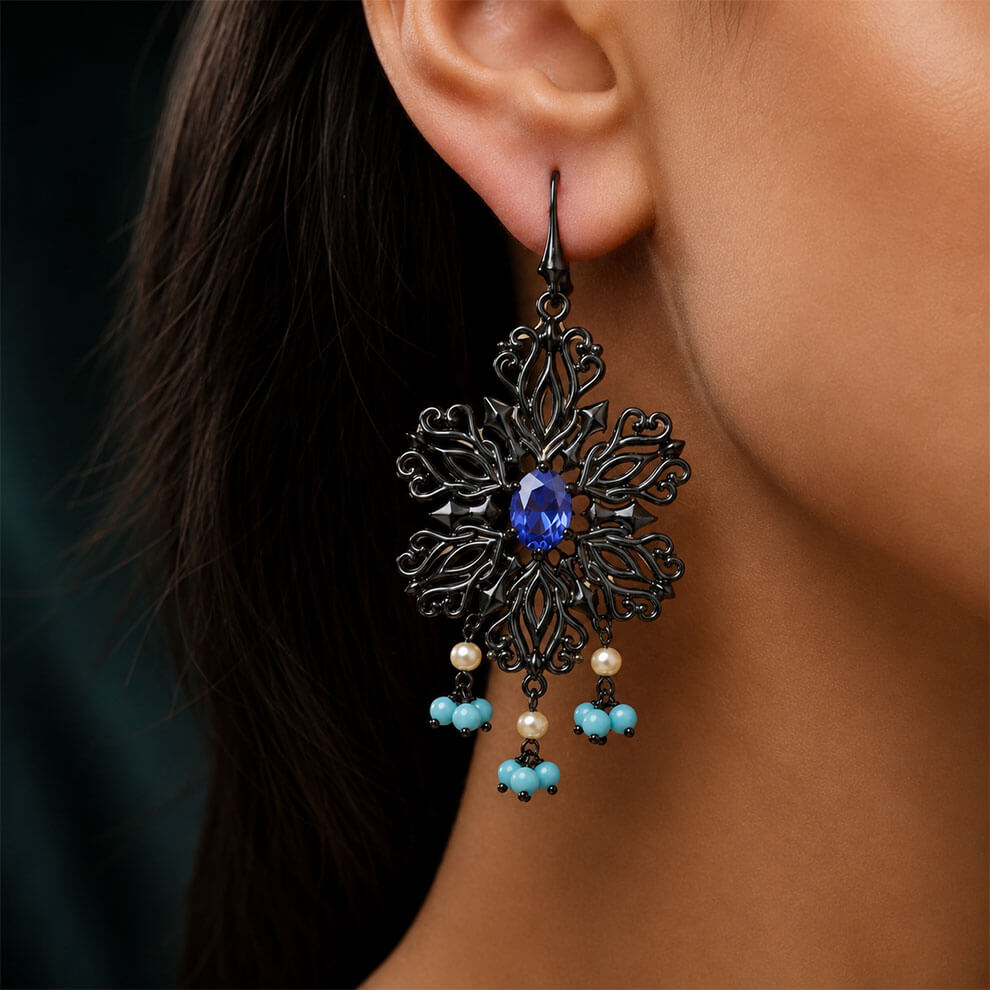Black Theme Earring  ( Navy Blue )
