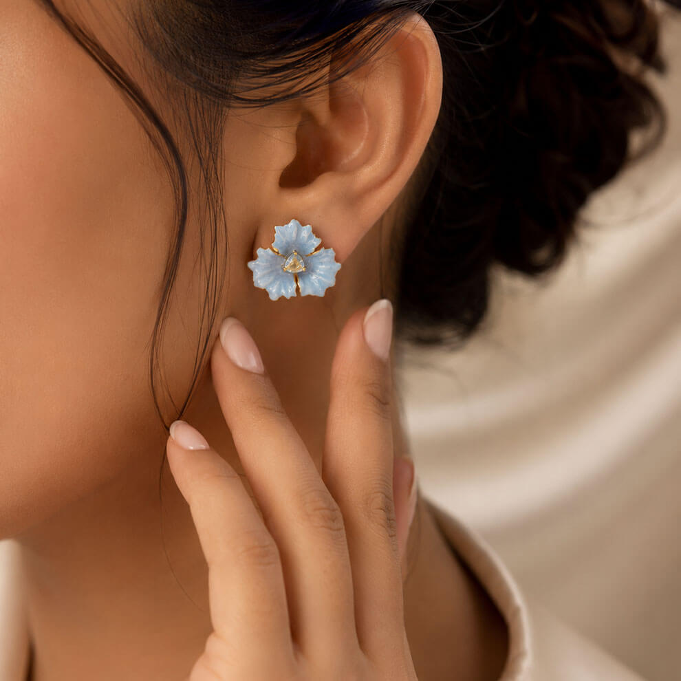 3 Petal Earring ( Light Blue )