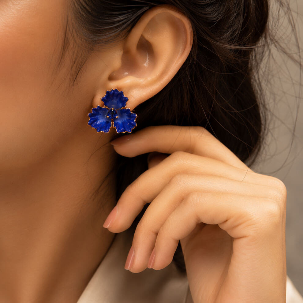 3 Petal Earring ( Navy Blue )
