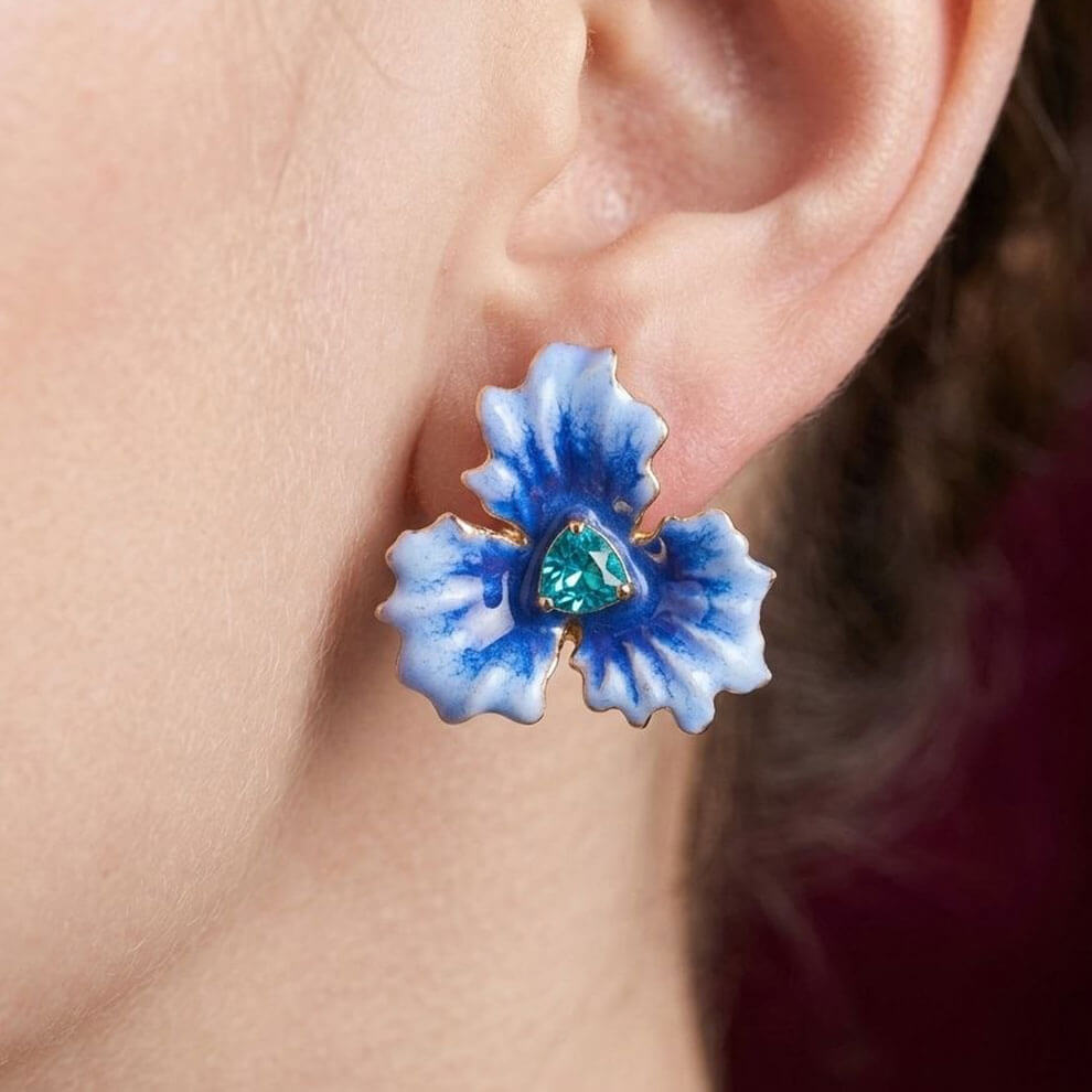 3 Petal Earring ( Navy X Light Blue )