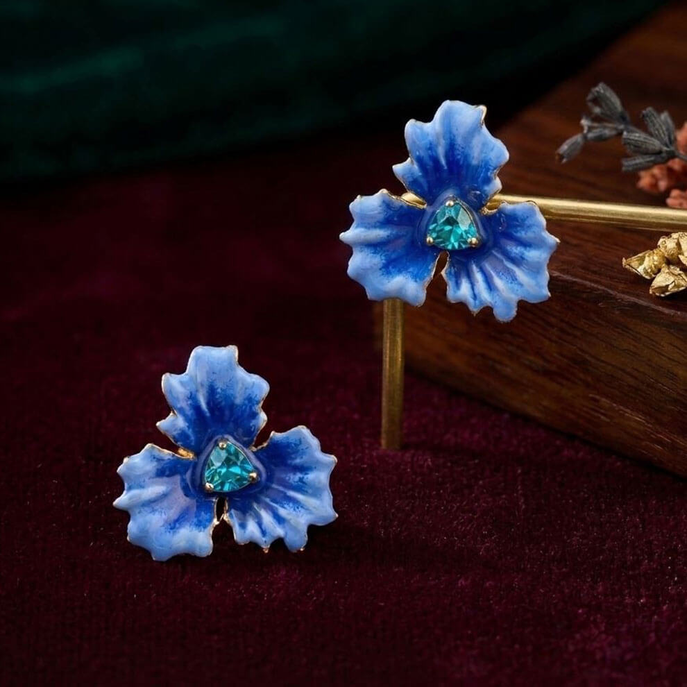 3 Petal Earring ( Navy X Light Blue )